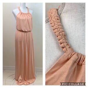 Tibi silk maxi dress, braided neck drape halter S